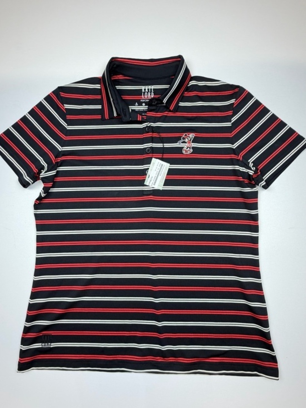 Kate Lord Disney Minnie Golf Polo Shirt Striped Performance Women Size L NWT